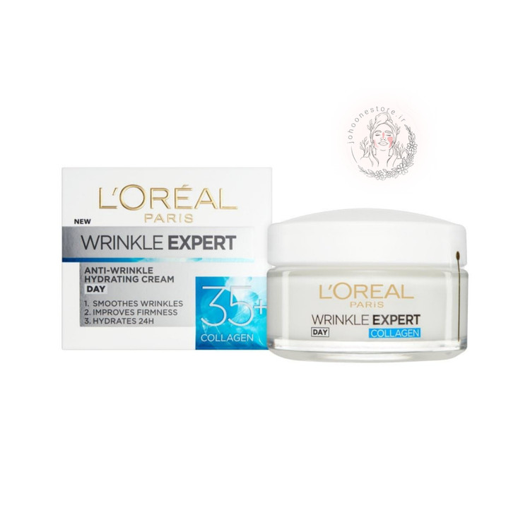alt=کرم روز ضد چروک لورآل مدل anti-wrinkle 35+collagen حاوی کلاژن حجم ۵۰ میل اصل فرانسه