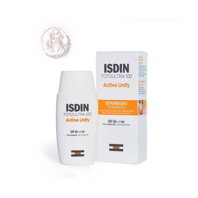 کرم ضد آفتاب بی رنگ ایزدین مدل اکتیو یونیفای +50 SPF مناسب انواع پوست حجم 50میل اصل اسپانیا