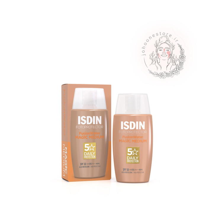 کرم ضد آفتاب رنگی ایزدین مدل فیوژن واتر مجیک مدیوم 5ستاره ++++PA محافظت +50 SPF حجم 50 میل اصل اسپانیا