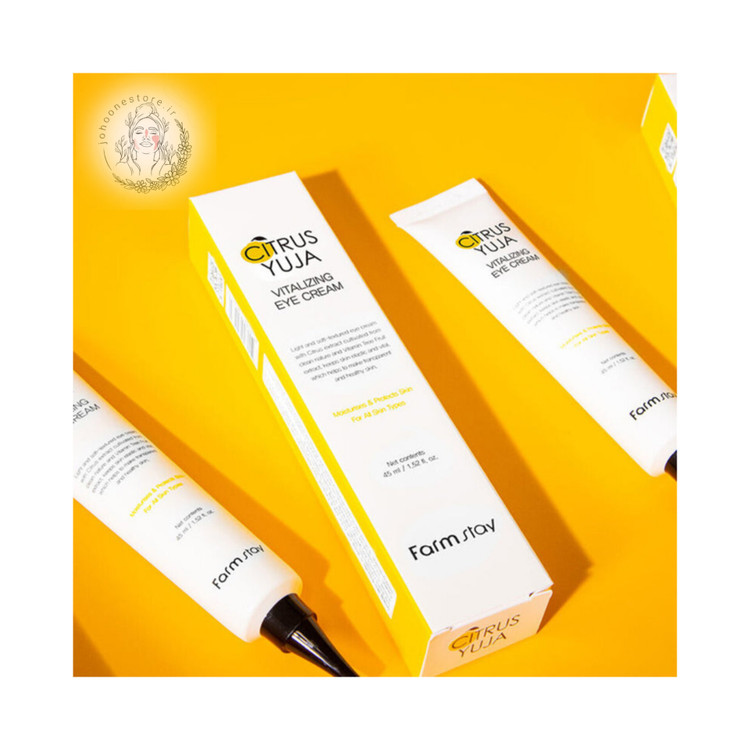 alt=“کرم دور چشم فارم استی مدل یوجا 45 میل، ضد چروک و روشن کننده پوست دور چشم با عصاره یوجا و ویتامین C، ساخت کره جنوبی”