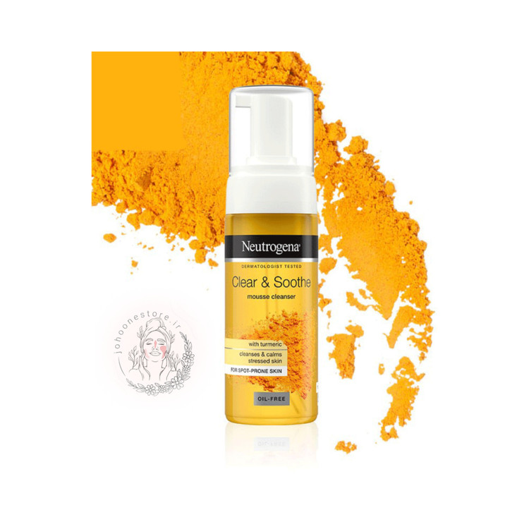 موس شوینده صورت نوتروژینا مدل clear & soothe mousse cleanser حاوی زردچوبه حجم 200 میلی اصل فرانسه